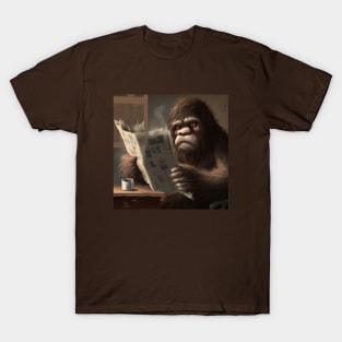 Bigfoot Enjoys Espresso and the News at Cafe T-Shirt